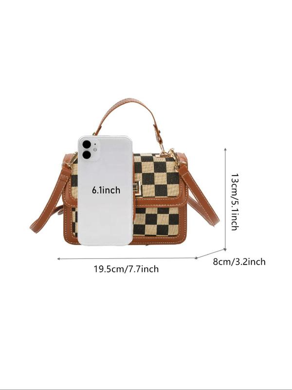 Women's Checkerboard Pattern Contrast Binding Design Handbag, Fashionable PU Leather Shoulder Bag for Daily Used, Casual Trendy Versatile High-quality Daily Commuting Bag