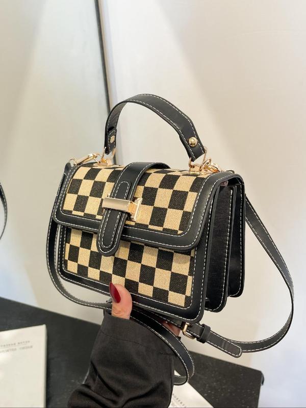 Women's Checkerboard Pattern Contrast Binding Design Handbag, Fashionable PU Leather Shoulder Bag for Daily Used, Casual Trendy Versatile High-quality Daily Commuting Bag