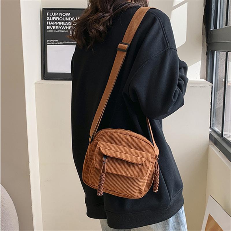 Women's Corduroy Shoulder Bag with Zipper, Crossbody Bag for Daily with Adjustable Strap, Corduroy Kawaii Shoulder Bag Aesthetic Small Wallet Bag, Lightweight Zip Shoulder Bag