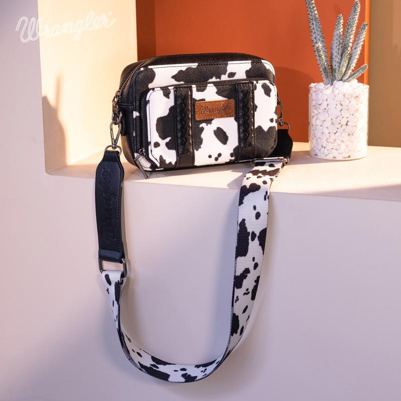 Wrangler Hot Sale Cow Print Crossbody Bag for Women Western Cowgirl Crossbody Purses with Guitar Strap