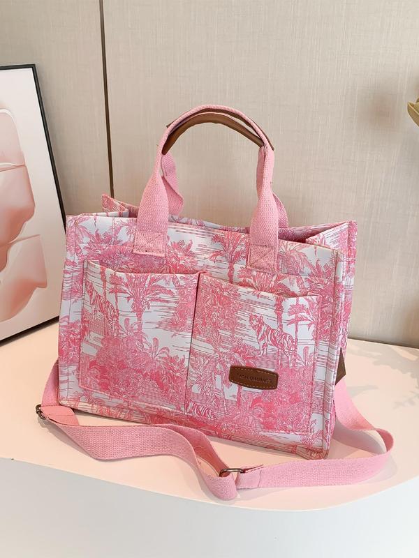 Fashionable Plants Pattern Tote Bag, Casual Versatile Shoulder Bag for Women, Trendy All-match Commuter Bag for Daily Used, Designer Bag for Fall