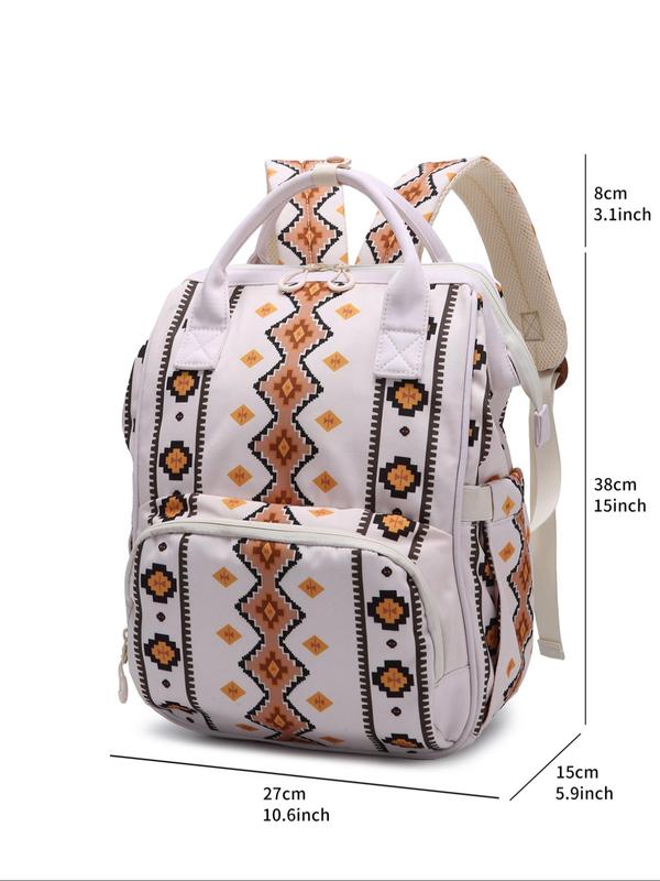 Women's Ethnic Pattern Zipper Backpack, Casual Large Capacity Backpack, Lightweight Backpack with Adjustable Strap for Work & School & Daily Used Unique Everyday Designer Bags