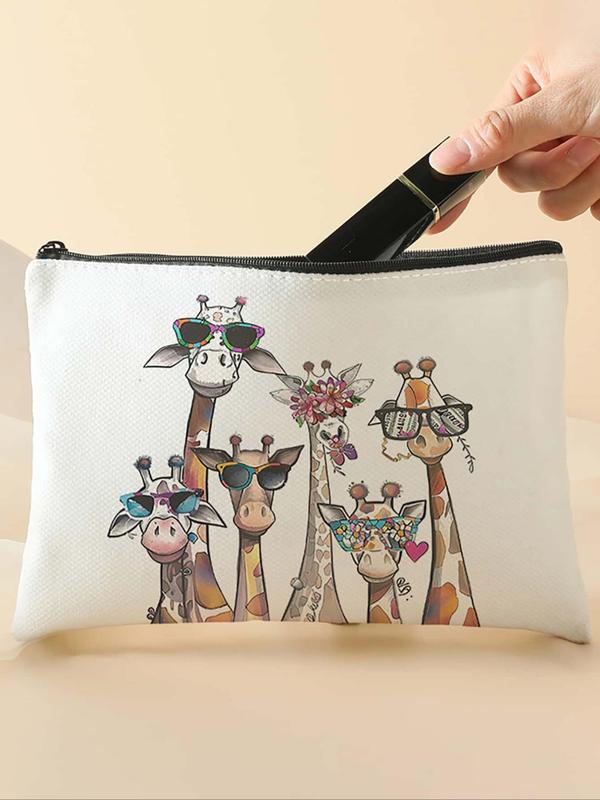 Cartoon Giraffe Pattern Makeup Bag, Multi-functional Storage Bag, Travel Makeup Bag, Suitable for Leisure Travel, Business Trips