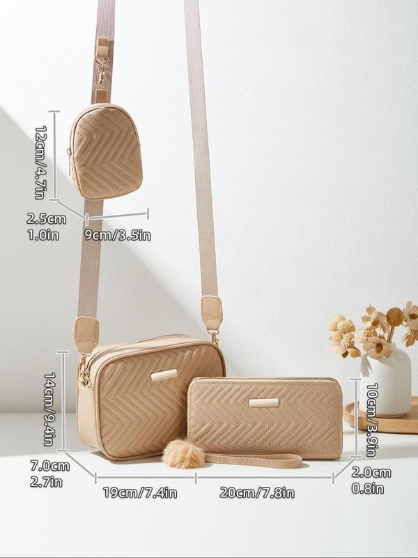 Women's Fashionable Chevron Embossed Crossbody Bag & Coin Purse & Wristlet Set, Casual Versatile Bag Set for Daily Used, Trendy High-quality Daily Commuting Bag Set