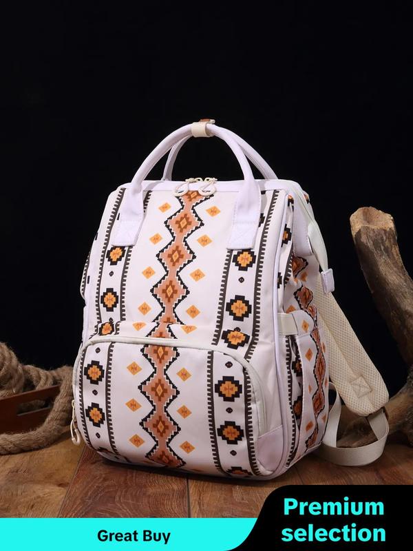 Women's Ethnic Pattern Zipper Backpack, Casual Large Capacity Backpack, Lightweight Backpack with Adjustable Strap for Work & School & Daily Used Unique Everyday Designer Bags