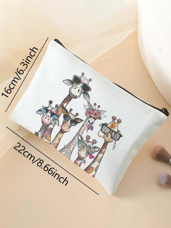 Cartoon Giraffe Pattern Makeup Bag, Multi-functional Storage Bag, Travel Makeup Bag, Suitable for Leisure Travel, Business Trips