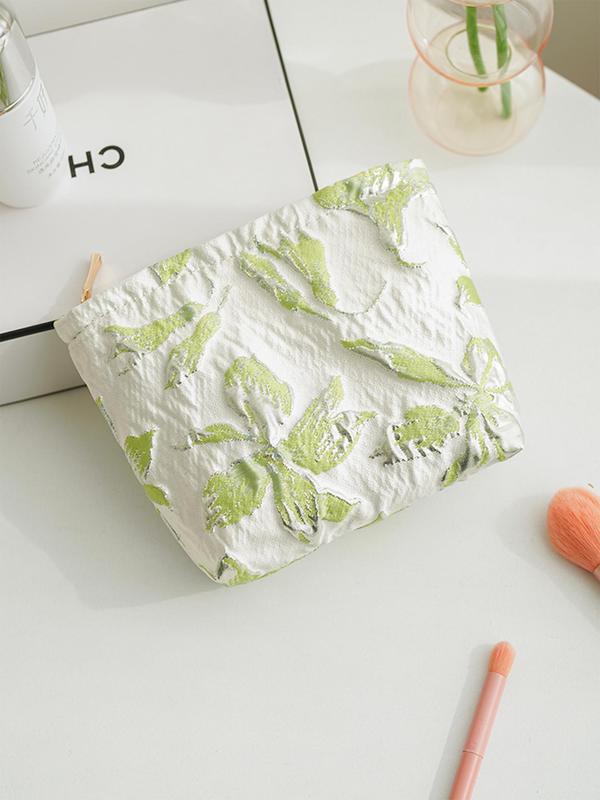 Floral Pattern Makeup Bag, Portable Cosmetic Storage Bag, Zipper Makeup Organizer Pouch, Versatile Storage Bag for Travel, Dormitory, Daily Use