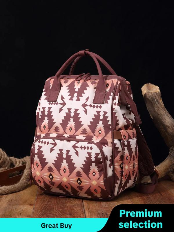 Women's Ethnic Pattern Zipper Backpack, Casual Large Capacity Backpack, Lightweight Backpack with Adjustable Strap for Work & School & Daily Used Unique Everyday Designer Bags