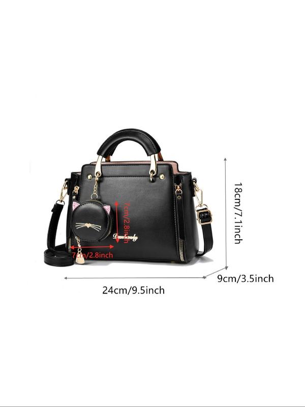 Women's Cute Cat Design Novelty Handbag & Coin Purse, Fashionable PU Leather Crossbody Bag & Wallet, Casual Trendy Versatile High-quality Daily Commuting Bag