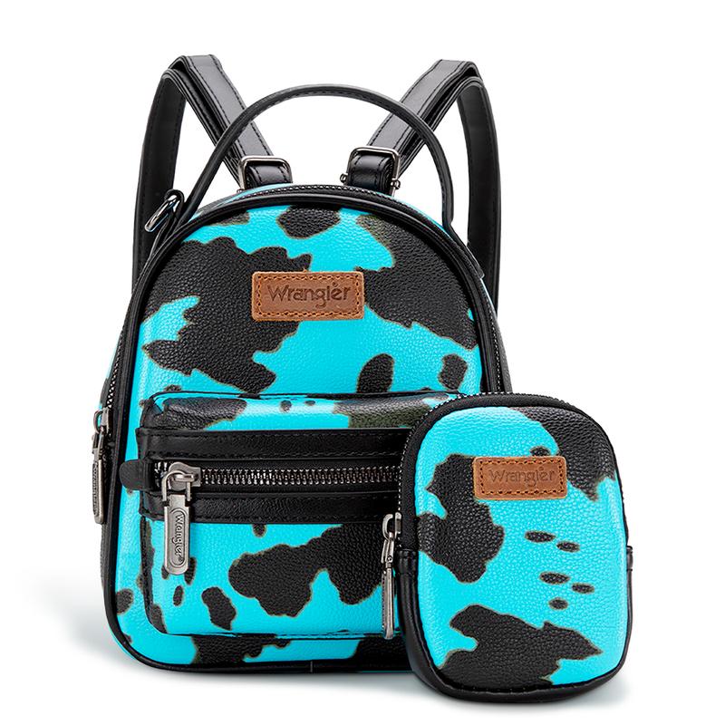 Wrangler [MegaGift] 2024 Fall New Style Moo Moo Cow Print Mini Backpack for Women with Change Purse