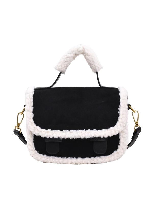 Women's Elegant Faux Fur Decorated Handbag, Trendy Fuzzy Trim Crossbody Bag, Fashionable Handbag for Daily Use