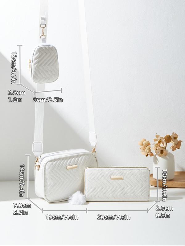 Women's Fashionable Chevron Embossed Crossbody Bag & Coin Purse & Wristlet Set, Casual Versatile Bag Set for Daily Used, Trendy High-quality Daily Commuting Bag Set