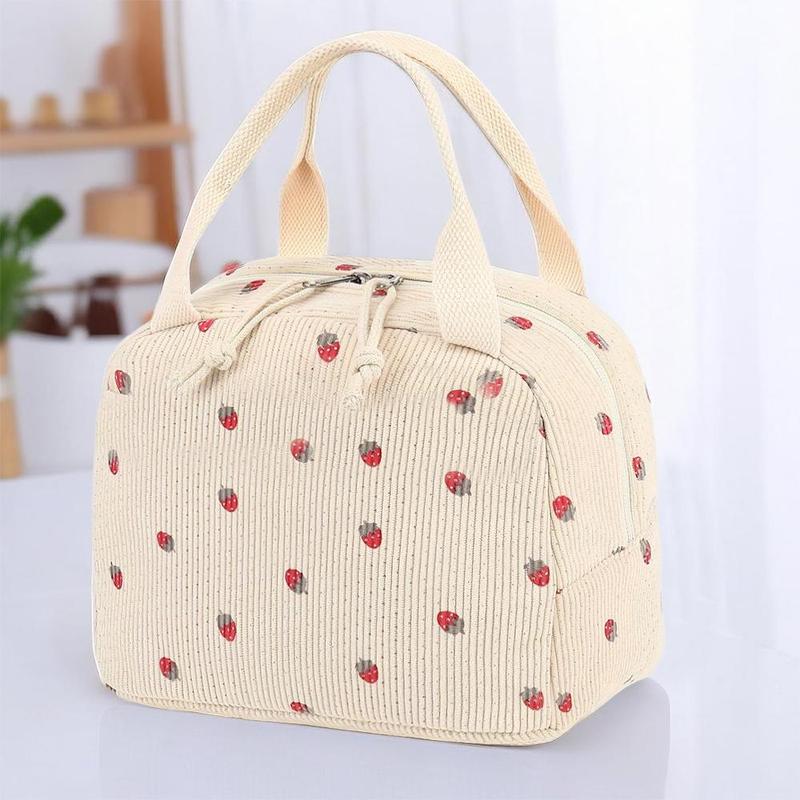 Strawberry Pattern Lunch Bag, 1 Count Reusable Lunch Tote Bag with Handle, Large Capacity Insulated Cooler Bag for Work Picnic & Travel