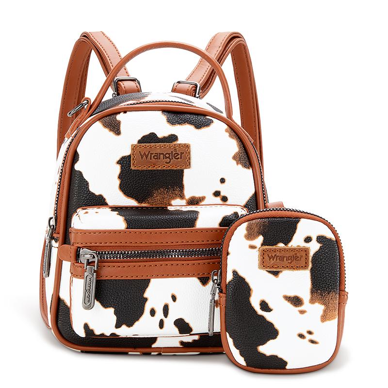 Wrangler [MegaGift] 2024 Fall New Style Moo Moo Cow Print Mini Backpack for Women with Change Purse