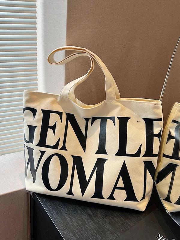 Women's Minimalist Letters Print Tote Bag, All-match Large Capacity Shoulder Bag for Women, Casual Trendy Versatile Daily Commuting Bag