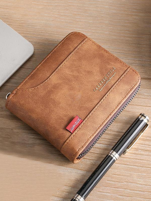 Men's Business Pu Leather Zipper Short Wallet, Casual Trendy Wallet, Multi Card Slot Card Holder for Work & Daily Use