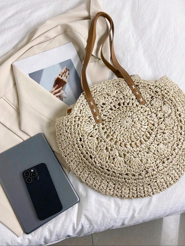 Boho Style Hollow out Design Tote Bag,  Large Capacity Shoulder Bag for Women, Summer 2024 Beach Bag for Travel & Daily Use