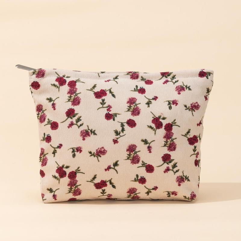 Floral Zipper Makeup Bag, 1 Count Portable Cosmetics Storage Bag, Zipper Makeup Organizer Pouch, Versatile Storage Bag, Great for Skincare, Lotion, Cream, Lip Balm, Eyeliners, Mirror, Stationery