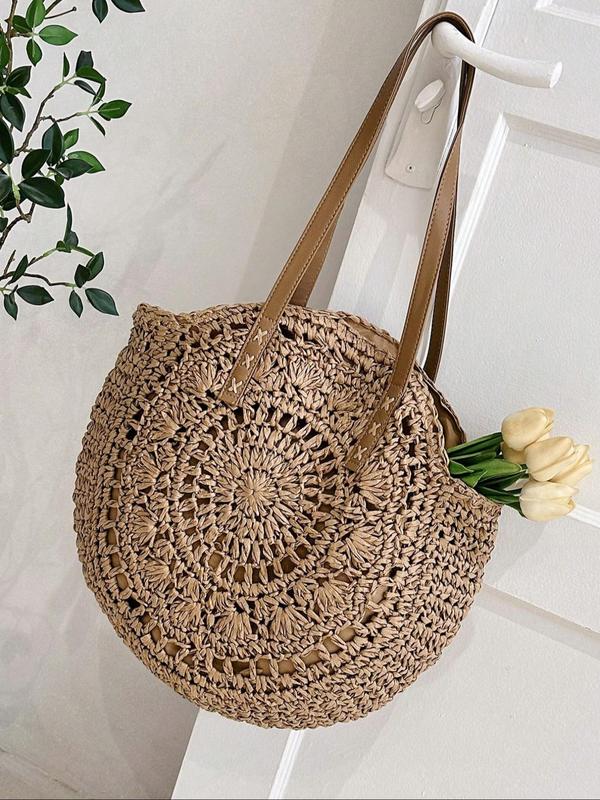 Boho Style Hollow out Design Tote Bag,  Large Capacity Shoulder Bag for Women, Summer 2024 Beach Bag for Travel & Daily Use