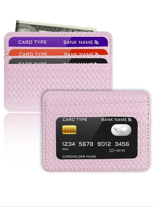 Minimalist Slim Credit Card Holder with Transparent Id Window,  Small Pu Short Wallet for Women Men, Casual Trendy Versatile Daily Used Card Holder