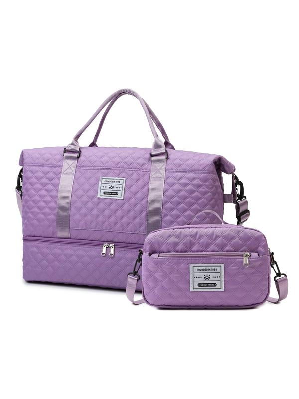 Women's Letter Pattern Quilted Tote Bag & Crossbody Bag, Travel Essentials, Large Capacity Travel Bag Set, with Small Bag, Casual Sports Bag Set