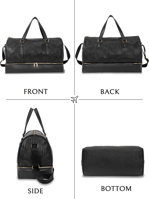 Vintage Textured Travel Duffel Bag, Large Capacity Weekender Bag with Adjustable Strap & Top Handle, Stylish PU Weekender Bag for Men and Women