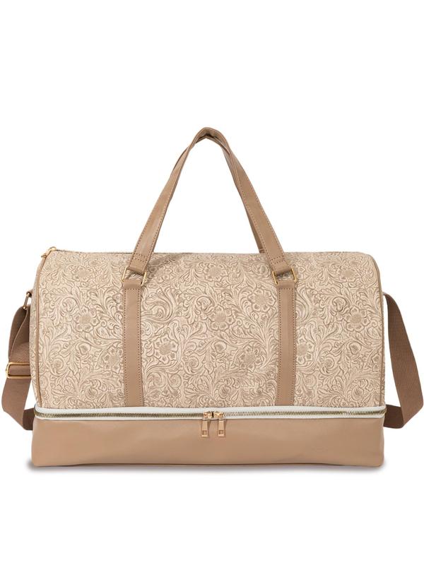 Vintage Textured Travel Duffel Bag, Large Capacity Weekender Bag with Adjustable Strap & Top Handle, Stylish PU Weekender Bag for Men and Women