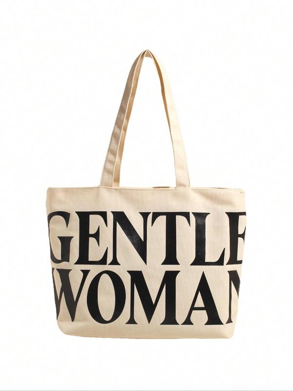 Women's Minimalist Letters Print Tote Bag, All-match Large Capacity Shoulder Bag for Women, Casual Trendy Versatile Daily Commuting Bag