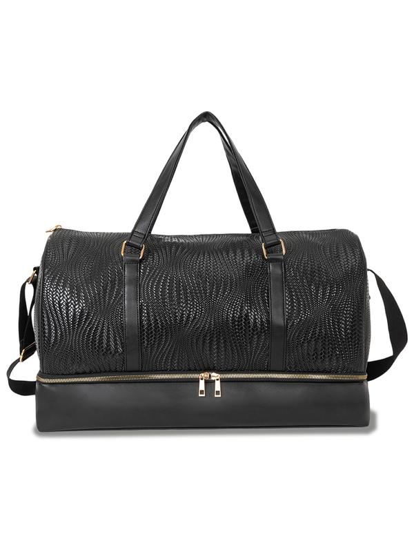 Vintage Textured Travel Duffel Bag, Large Capacity Weekender Bag with Adjustable Strap & Top Handle, Stylish PU Weekender Bag for Men and Women