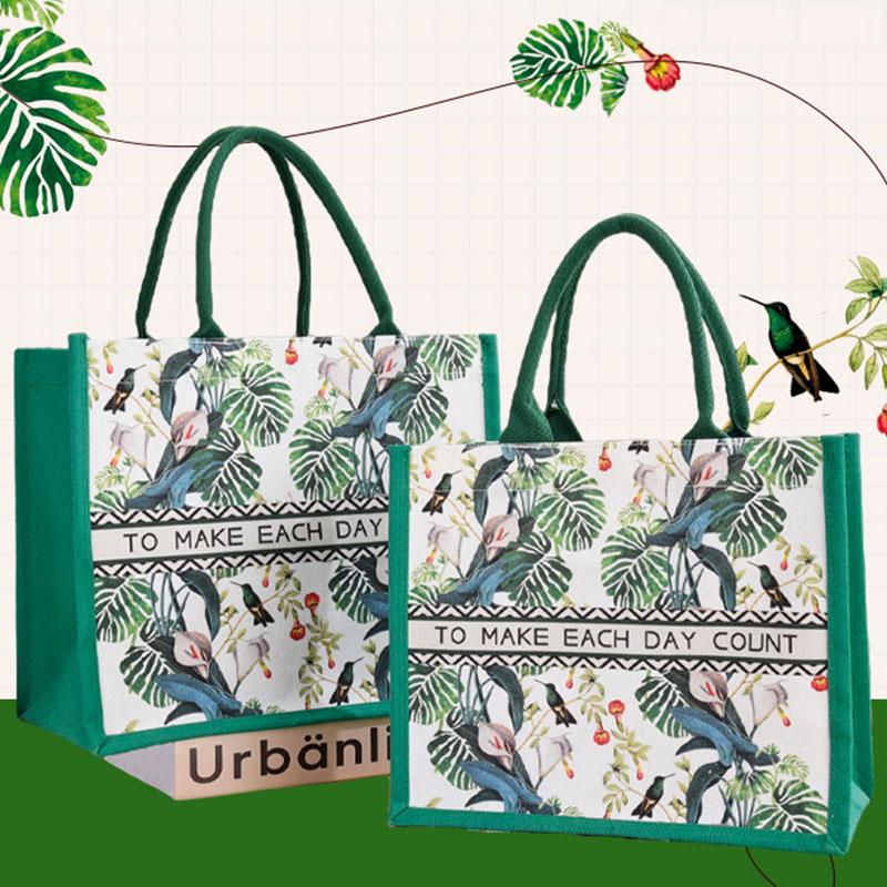 Green plant pattern handbag fashionable color matching as a summer gift, large capacity shoulder bag, casual versatile women's bag, suitable for travel and daily use