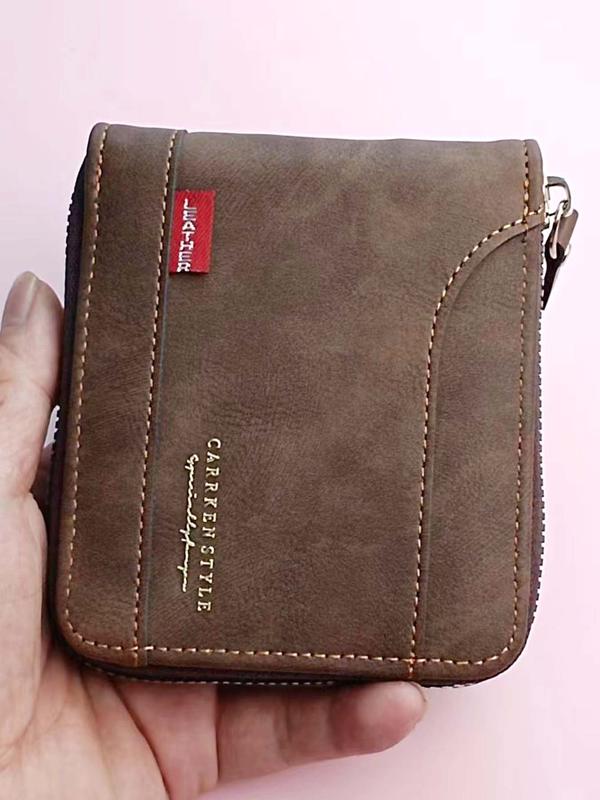 Men's Business Pu Leather Zipper Short Wallet, Casual Trendy Wallet, Multi Card Slot Card Holder for Work & Daily Use