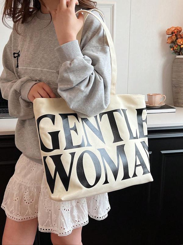 Women's Minimalist Letters Print Tote Bag, All-match Large Capacity Shoulder Bag for Women, Casual Trendy Versatile Daily Commuting Bag