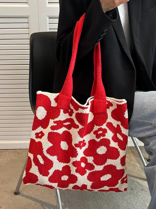 Fashion Floral Pattern Tote Bag,  Large Capacity Shoulder Bag for Women, Casual Trendy Versatile High-quality Daily Commuting Bag Everything Tote Bag for Work & Daily Use