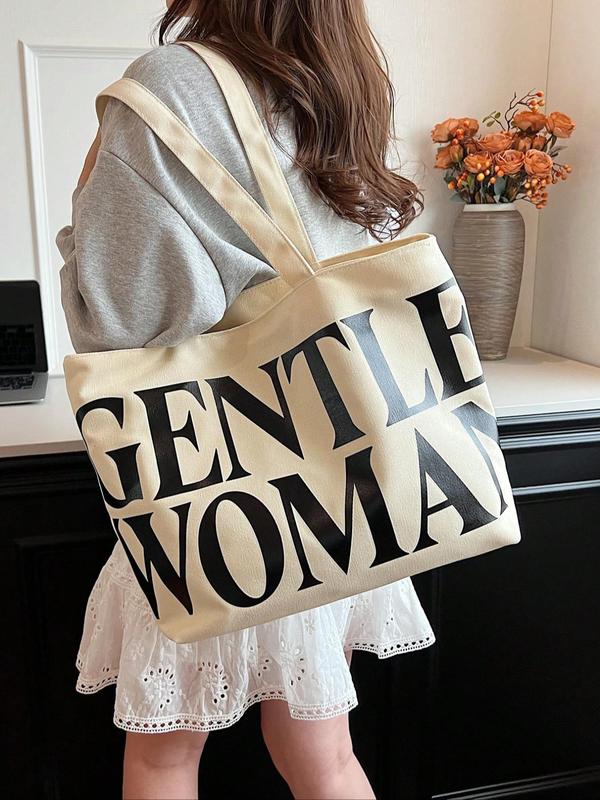 Women's Minimalist Letters Print Tote Bag, All-match Large Capacity Shoulder Bag for Women, Casual Trendy Versatile Daily Commuting Bag