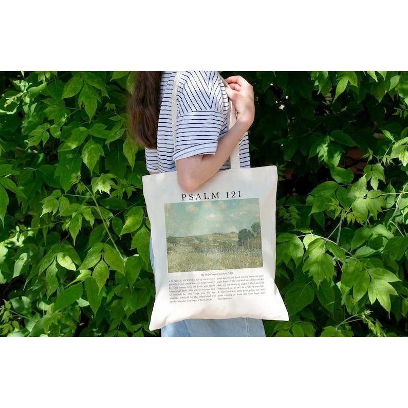 Psalm 121 Tote Bag, Psalms Bible Tote, Christian Girl Gift, Baptism Gift, Sunday Bag, Nature Tote, Church Bag