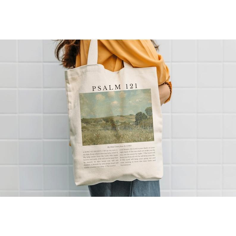 Psalm 121 Tote Bag, Psalms Bible Tote, Christian Girl Gift, Baptism Gift, Sunday Bag, Nature Tote, Church Bag