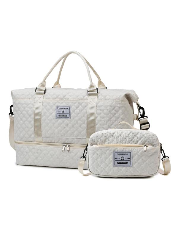 Women's Letter Pattern Quilted Tote Bag & Crossbody Bag, Travel Essentials, Large Capacity Travel Bag Set, with Small Bag, Casual Sports Bag Set