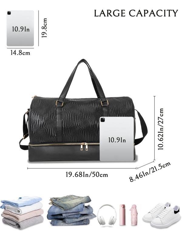 Vintage Textured Travel Duffel Bag, Large Capacity Weekender Bag with Adjustable Strap & Top Handle, Stylish PU Weekender Bag for Men and Women
