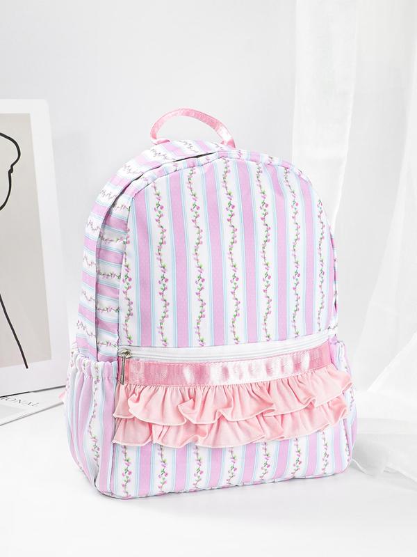 Women's Floral Print Ruffle Hem Backpack, Casual Large Capacity Waterproof Backpack, Fashionable Backpack for Women & Girls for Daily Use