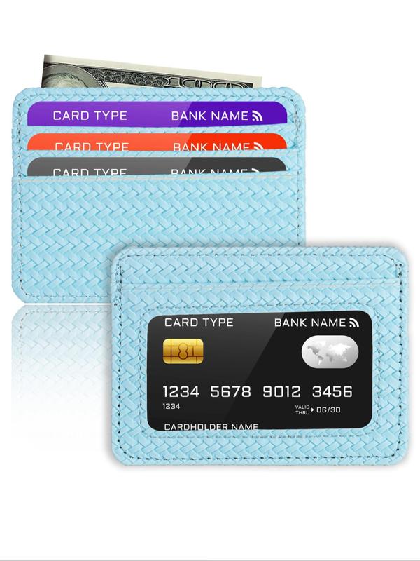 Minimalist Slim Credit Card Holder with Transparent Id Window,  Small Pu Short Wallet for Women Men, Casual Trendy Versatile Daily Used Card Holder