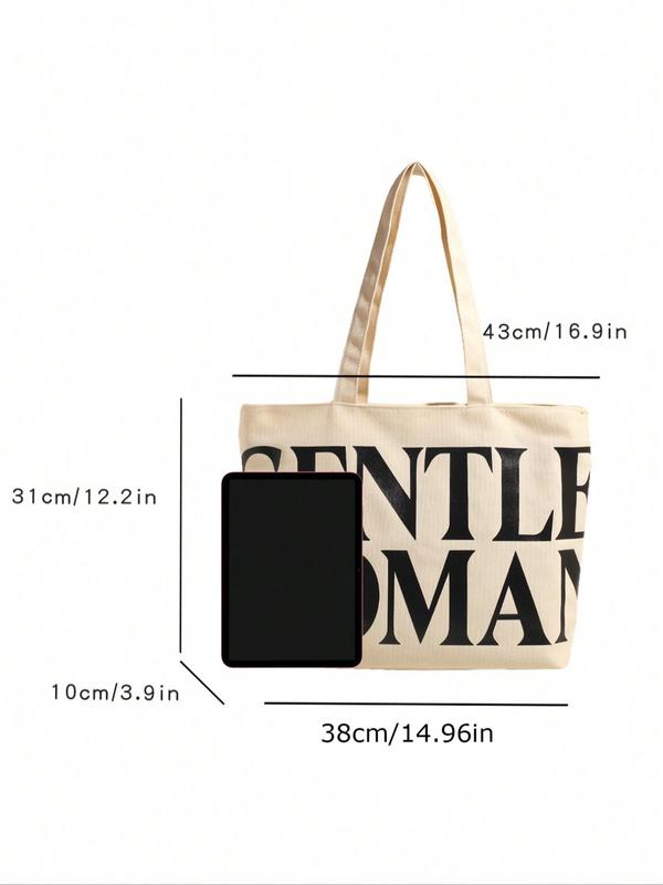 Women's Minimalist Letters Print Tote Bag, All-match Large Capacity Shoulder Bag for Women, Casual Trendy Versatile Daily Commuting Bag