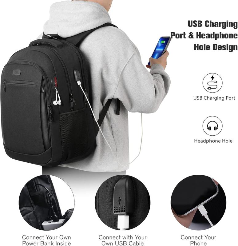 Laptop Backpack Travel, School Backpack with Usb  Port for Men Womens Boys Girls Water Resistant College School Bookbag Business Computer Backpack Fits 15.6 Inch Notebook Over 3 Years Old