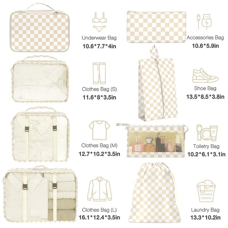 8 Piece Packing Cubes for Suitcases,Packing Cubes with Shoe Bag, Cosmetics Bag, Clothing Bag, Accessories Bags Packing Cubes for Travel Luggage Organizer Women Men