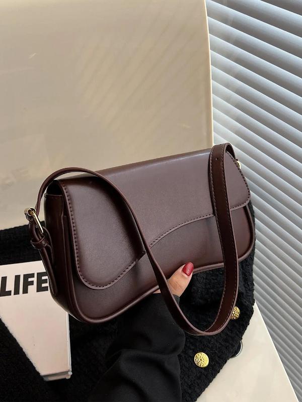 Women's Solid Color Flap Shoulder Bag, Fashionable PU Leather Crossbody Bag for Daily Used, Casual Trendy Versatile High-quality Daily Commuting Bag