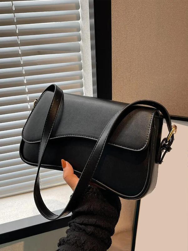 Women's Solid Color Flap Shoulder Bag, Fashionable PU Leather Crossbody Bag for Daily Used, Casual Trendy Versatile High-quality Daily Commuting Bag