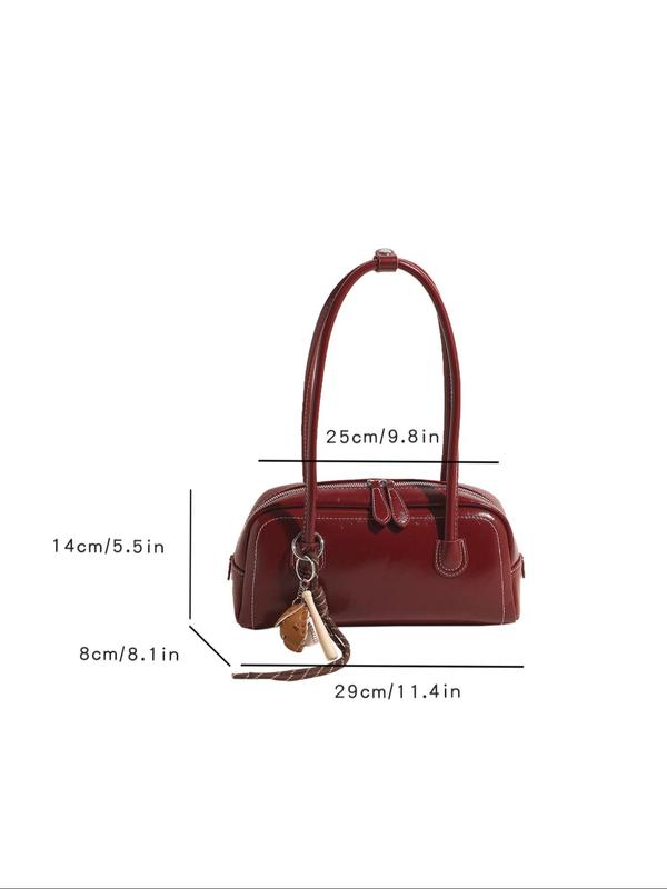 Women's Solid Color PU Leather Shoulder Bag, with Baseball Bag Charm, Fashionable Shoulder Clutch Bag for Daily Used, Casual Trendy Versatile High-quality Daily Commuting Bag