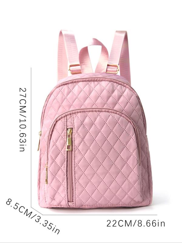 Women's Solid Color Quilted Detail Zipper Backpack, Large Capacity Travel Backpack, Casual Fashion Backpack For Daily Commuting Use