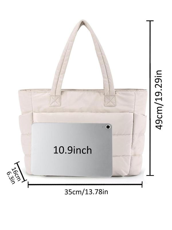 Women's Solid Color Quilted Puffer Tote Bag, Large Capacity Shoulder Bag for Travel Work, Casual Trendy Versatile High-quality Daily Commuting Bag