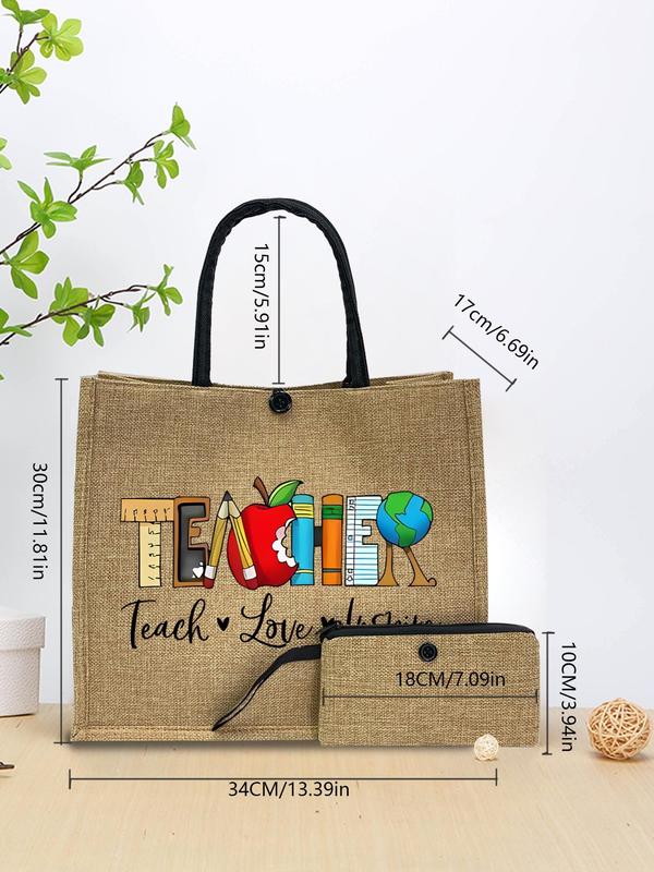 Letter & Cartoon Pattern Tote Bag, Large Capacity Shoulder Bag with Zipper Wallet for Women, Casual Trendy Versatile High-quality Daily Commuting Bag, Girl Shopping Bag