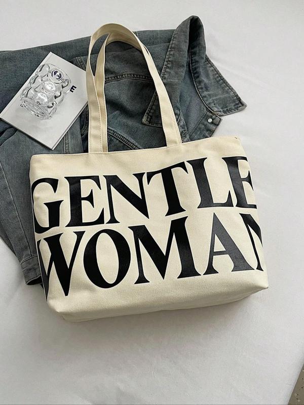 Women's Minimalist Letters Print Tote Bag, All-match Large Capacity Shoulder Bag for Women, Casual Trendy Versatile Daily Commuting Bag